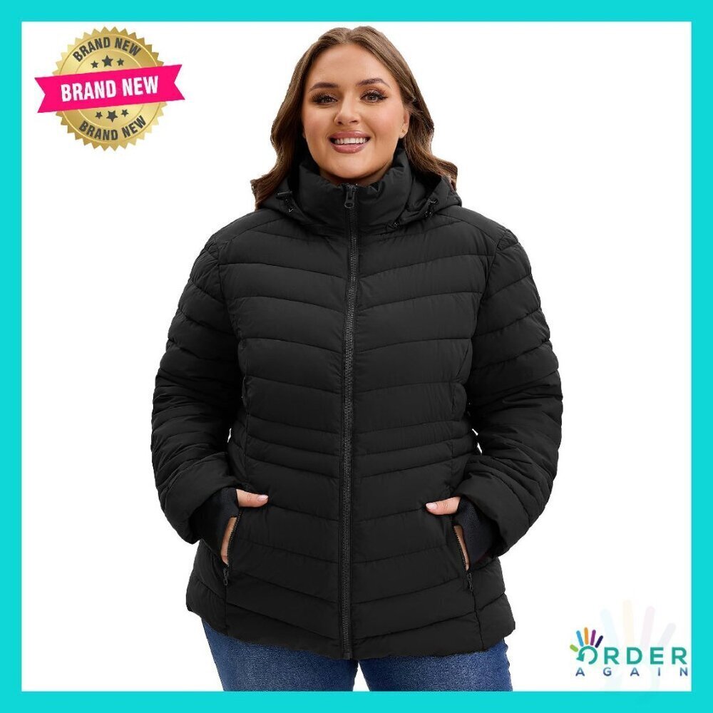 Women's Plus Size Puffer Jacket Lightweight Quilted Hooded Coat Chic Winter